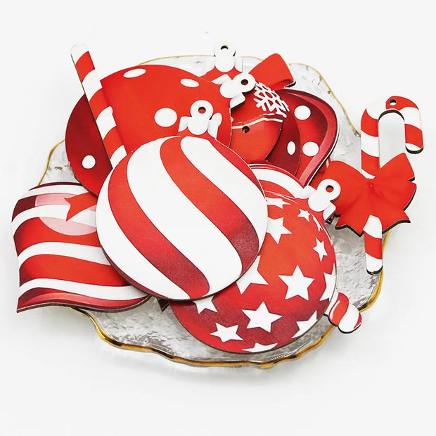 (12 Pcs/bag) Christmas Decorations Wooden Lollipops Christmas Tree Pendants Painted Wooden Pieces Scene Decoration Props DIY