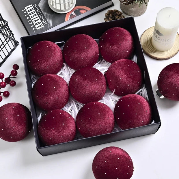 8cm 9pcs Silk Velvet Christmas Ball Ornaments Luxury Dot Christmas Tree Party Decoration Set Christmas Spheres Pendant 2025 New
