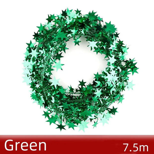 Sparkly Star String Christmas Tree Decorations Tinsel Garlands with Wire Xmas Tree Party New Year DIY Decor Festival Ornament