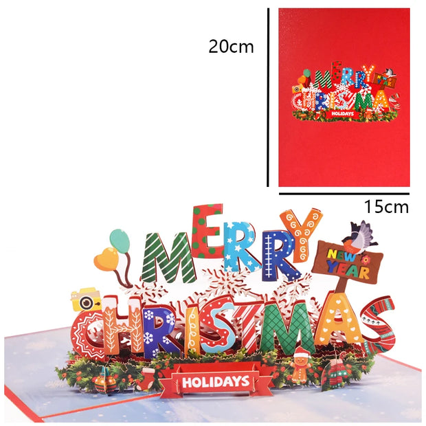 Merry Christmas Cards Christmas Tree Winter Gift Pop-Up Cards Christmas Decoration  Stickers Laser Cut New Year Greeting Cards