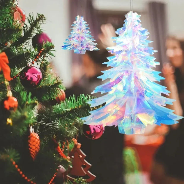 3D Christmas Tree Decorations Shiny Film Ornaments Glitter Christmas DIY  Iridescent Hanging Pendant Party Event Decor Suppliers