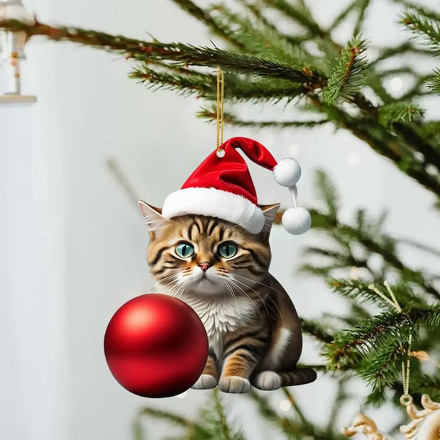 Cat Christmas Hanging Ornaments Cute Cartoon Acrylic Animals Xmas Tree Pendants Personalized Christmas Decor for Car Interior