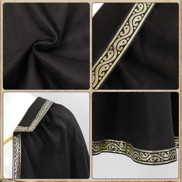 DAZCOS Medieval Tudor Cape Renaissance Cavalier Half Shoulder Shawl Black Hooded Shrug Ranger's Cloak LARP Costume Halloween