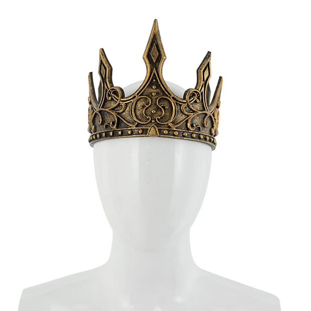 King Crown For Men Women Full Round PU Royal Birthday Prince Prom Kings Crown Medieval Headpiece Cosplay Halloween Tiara Costume