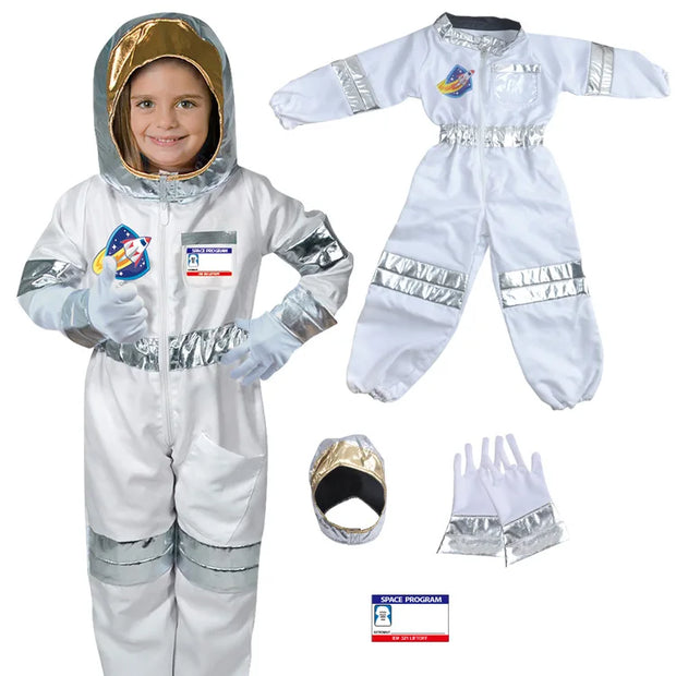 Kids Astronaut Cosplay Costume Nasa Boys Girls Spaceman Pilot Child Halloween Dress Up One-piece Jumpsuit Outfit Party Bodysuit