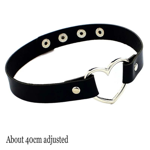 New Sexy Harajuku PU Leather Chain Heart Pendant Necklaces Women Men Punk Neck Gothic Black Pink Choker Necklace Cool Collar