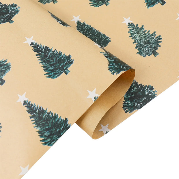 Festive green Christmas wrapping paper with tree pattern - perfect for holiday gift wrapping and party decorations, 17 x 118.1in