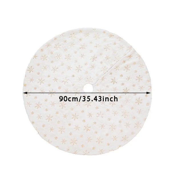 Luxury Faux Fur Christmas Tree Skirt Snowflake White Plush Mat Holiday Decor For Xmas New Year Home Ornament