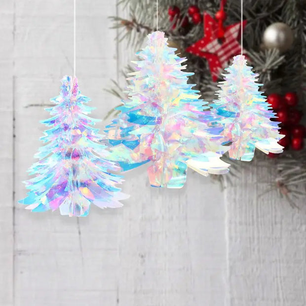3D Christmas Tree Decorations Shiny Film Ornaments Glitter Christmas DIY  Iridescent Hanging Pendant Party Event Decor Suppliers