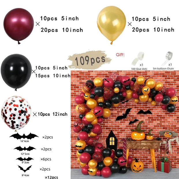 Halloween Bat Balloon Garland Arch Kit Black Orange Ballon 3D Bat Spider Sticker Eye Pumpkin Halloween Party Decoration Supplies