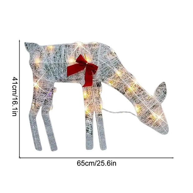 Lighted Deer Christmas Outdoor Decoration Reindeer Family Moose Lighted Holiday Display with Bell Bow Deer Lawn Garden Decor