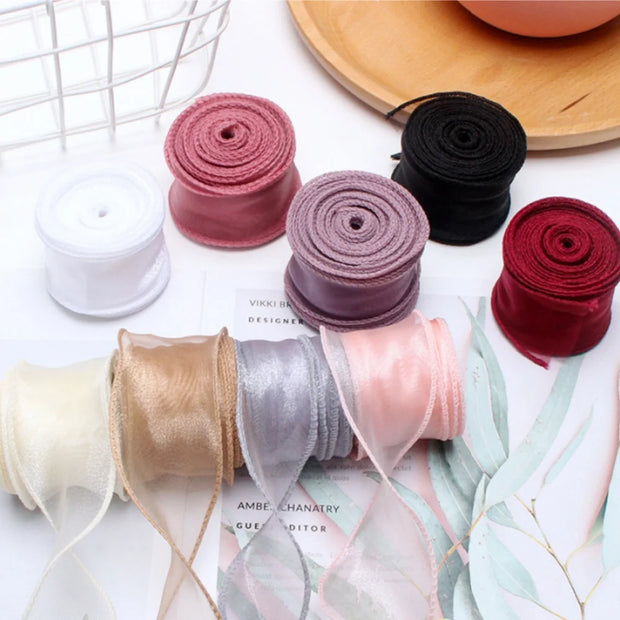 10Yards/Roll Chiffon Silk Ribbon Organza Satin For DIY Craft Gift Wrapping Decoration Wedding Bouquets Wreath Sewing Supplies