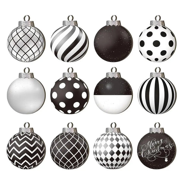 8/6/5/4/3cm Christmas Balls Black White Hand-Painted Hanging Ball Xmas Tree Pendants Ornaments Home Decor 2025 New Year Gifts