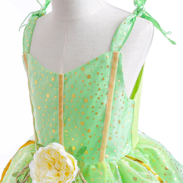 Kid Girls Princess Fairy Costume Tinker Bell Tutu Dress Sleeveless Wing Princess Girl Costume Cosplay Carnival Halloween Party