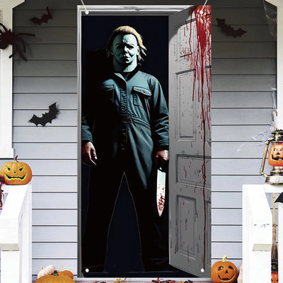 Scary Halloween Door Cover Halloween Door Banner,Door Decor cover classic horror movie character horror-themed birthday parties