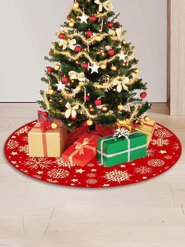 35.4inch Christmas Tree Skirts Snowflake Pattern Xmas Tree Bottom Decor Mat Christmas Tree Decoration Indoor Outdoor Decor