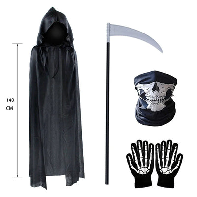 New Terror Halloween Party Cosplay Children Adult Death Black Cloak Cloak Halloween Skull Skeleton Ball Costume Prop Set