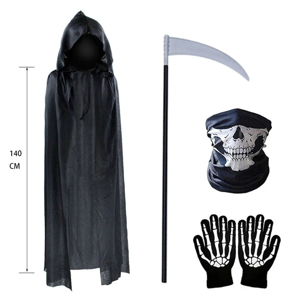 New Terror Halloween Party Cosplay Children Adult Death Black Cloak Cloak Halloween Skull Skeleton Ball Costume Prop Set
