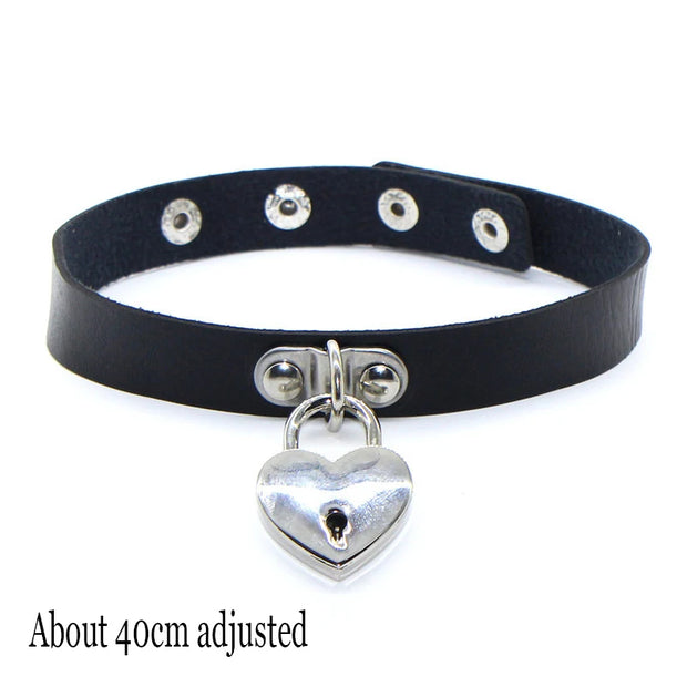 New Sexy Harajuku PU Leather Chain Heart Pendant Necklaces Women Men Punk Neck Gothic Black Pink Choker Necklace Cool Collar
