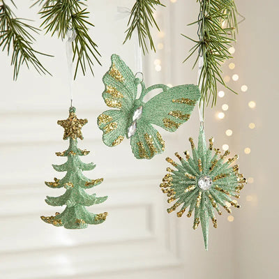 Christmas Decorations Christmas Tree Ornaments Green Butterfly Snowflake Decorations and Home Christmas Party Decorations