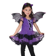 Girls Purple Bat Dress Kids Fancy Cosplay Vampire Demon Costume With Wing Headwear Halloween Carnivat Witch Role Play Clothes