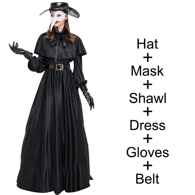 Plague Doctor Cosplay Dress Set Halloween Cosplay Costume Medieval Punk Birdman Masquerade Party Costume Props Female