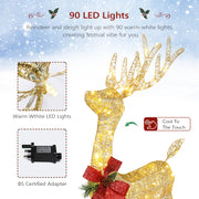 Lighted Christmas Reindeer Outdoor Decorations, Weather Proof 4ft Santa's Sleigh Reindeer Christmas Ornament Indoor Home Decor