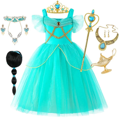 Jasmine Costume for Kids Girl Fancy Birthday Party Gown Princess Dress Carnival Children Clothing 2024 New Halloween Disguise
