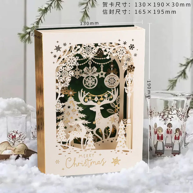 Christmas 3D Greeting Card Creative Small Card Exquisite and Premium Christmas Eve Gift Elk Decoration Gold Greeting Card 2025