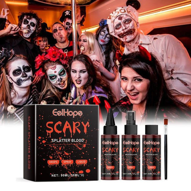 Halloween Fake Blood Makeup Kit Blood Drop Vampire Zombie Cosplay Washable Mock Blood Fake Blood Spray For Party Horror Red Tool