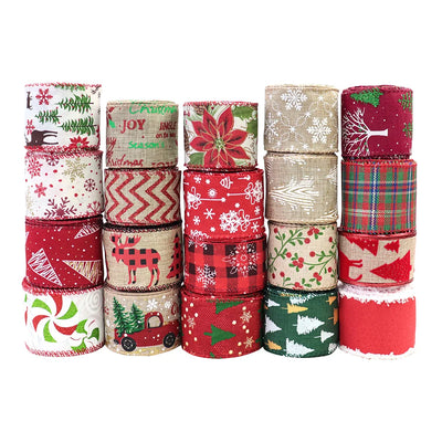 63mm Red Green Christmas Burlap Jute Ribbon Roll Wired Edge Wedding Decoration Gift Packing DIY Sewing Accessories Webbing