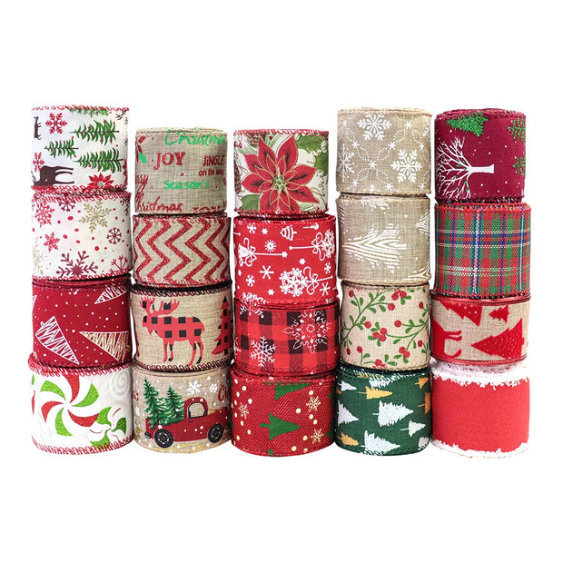 63mm Red Green Christmas Burlap Jute Ribbon Roll Wired Edge Wedding Decoration Gift Packing DIY Sewing Accessories Webbing