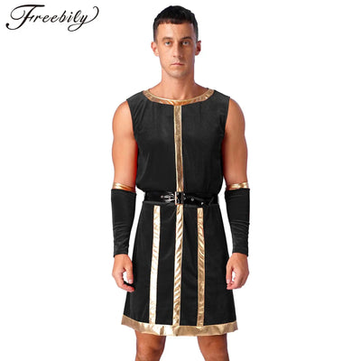 Mens Roman Spartan Gladiator Warrior Costume Ancient Greek Mythology God Toga Fancy Dress Up Halloween Cosplay Costumes