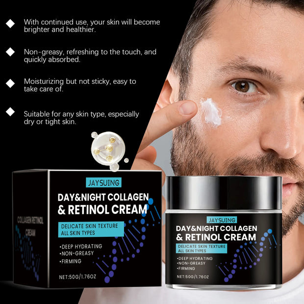 Collagen Anti Wrinkle Cream for Men Moisturizer Retinol Hyaluronic Acid Revitalizing Anti-Aging Reduce Fine Lines Night Lotion