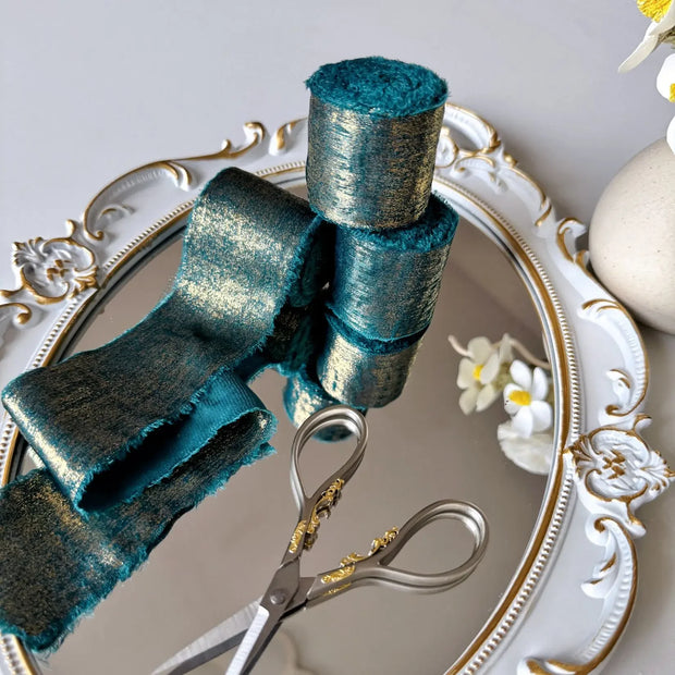 Wired Iridescent Craft Ribbon Lace Chiffon Silk 리본 Wedding Christmas Decoration Hand Torn Raw Edge Bouquet Bridal Gift Packaging