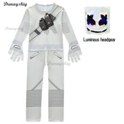 Fortnites DJ Marshmello Cosplay Halloween Costume with Boys Girls 842 Jumpsuit Carnival Party Electric Syllables Bodysuit