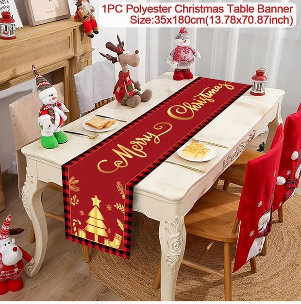 Christmas Table Runner Cloth Merry Christmas Table Decor for Home 2024 Tablecloth Xmas Ornament Navidad Natal New Year Gift 2025