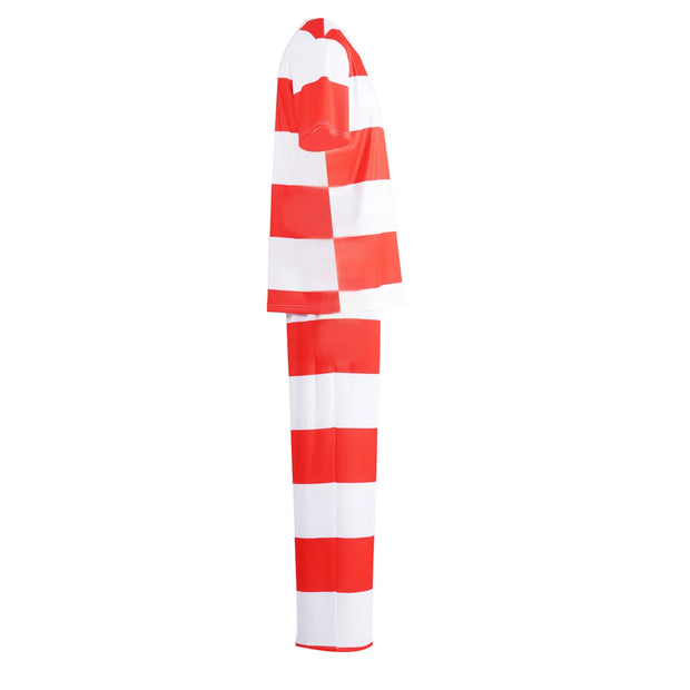 Mens Prisoner Costume Uniform Halloween Guilty Prisoner Sets handcuffs Striped Top Pants Jail Party Cosplay Costumes for Adult