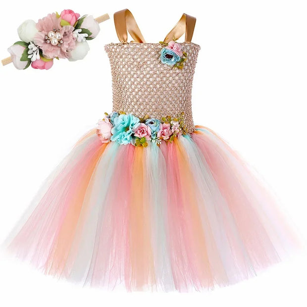 Flower Girls Fairy Tutu Dress with Wings Halloween Cosplay Butterfly Fairy Costume for Kids Birthday Party Tulle Princess Dress
