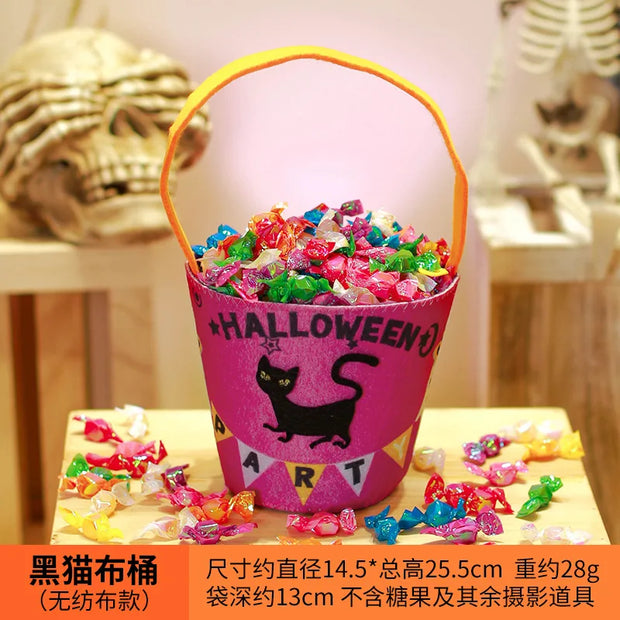 Halloween Theme Candy Bucket Bag Portable Candy Basket Kids Trick or Treat Bucket Halloween Party Decoration Supplies