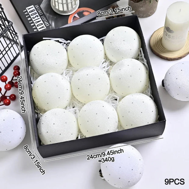 8cm 9pcs Silk Velvet Christmas Ball Ornaments Luxury Dot Christmas Tree Party Decoration Set Christmas Spheres Pendant 2025 New