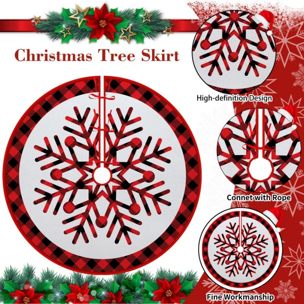 1pcChristmas Tree Skirt Snowflake Red Black White Plaid Christmas Carpet Decoration Mall Window Christmas Tree Base Skirt Decora