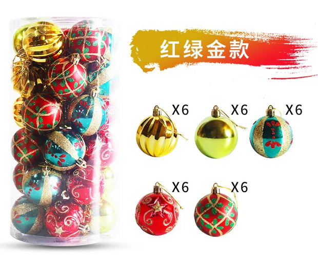 30pc Christmas Ball Decorative Pendant Drum 6cm Plastic Electroplated Painted Christmas Ball Christmas Tree Decoration Pendants