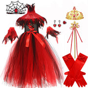 2025 Halloween Vampire Costume for Girls Devil Witch Gothic Mesh Clothes Demon Vampires Queen Cosplay Carnival Party Dress Set