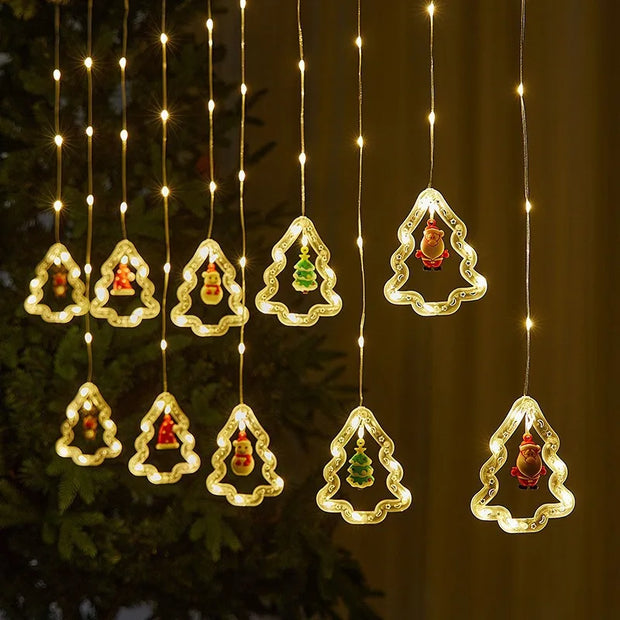 Christmas Decorations LED Curtain String Lights Cute Xmas Tree Santa Claus Pendants Lamp for Home Garden Party New Year Decor