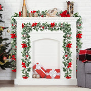 15.7Ft Christmas Artificial Garlands with Red Poinsettias Berries Holly Leaves and Snowy Pine Cones Faux Vine Hanging Garlands f