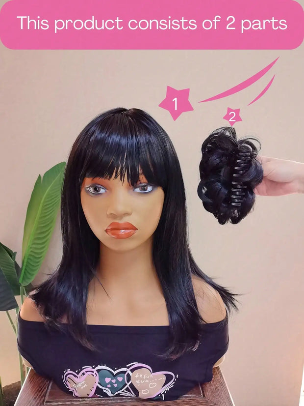 Black Lydia Deetz Cosplay Wig With Buns Corpse Bride Gothic Costume Wigs For Women Halloween Party Beetlejuice Costume Women Wig
