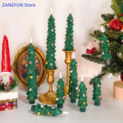 Christmas Tree LED Candles Green Led Candle Sticks with Timer Remote Control Christmas Tree 3D Flickering Flameless LED Candles