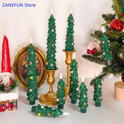 Christmas Tree LED Candles Green Led Candle Sticks with Timer Remote Control Christmas Tree 3D Flickering Flameless LED Candles