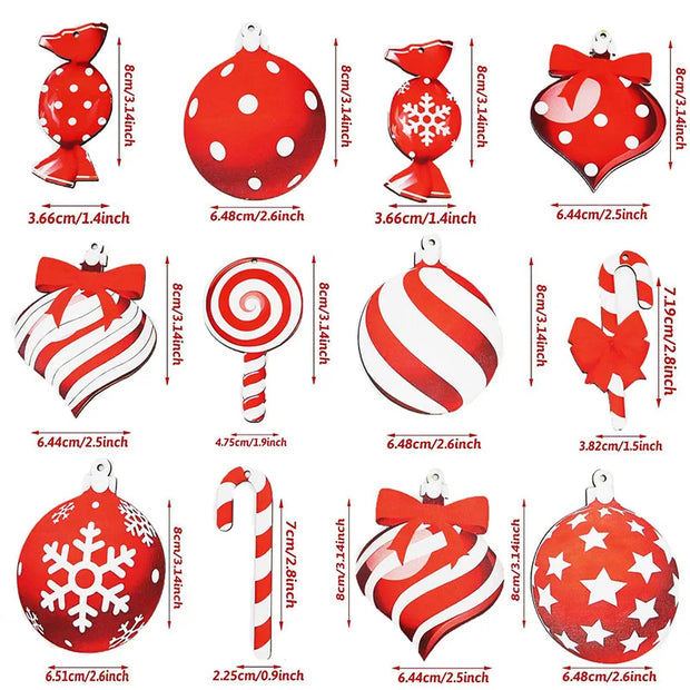 (12 Pcs/bag) Christmas Decorations Wooden Lollipops Christmas Tree Pendants Painted Wooden Pieces Scene Decoration Props DIY